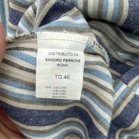 Sandro Ferrone Medium Dress Off The Shoulder Striped Linen Blend Made In Italy - Picture 10 of 15